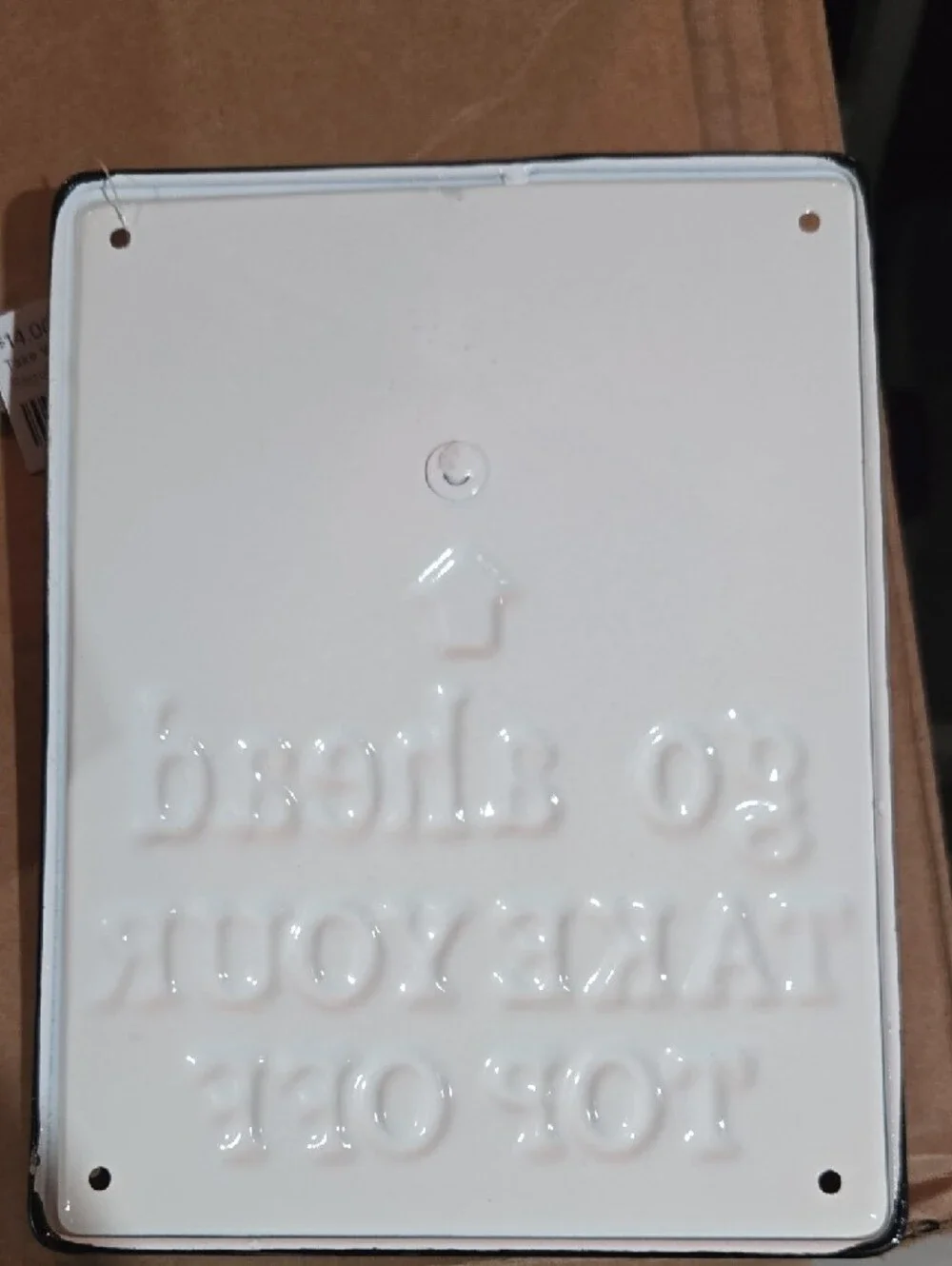 White & Black Enamel Bottle Opener Wall Sign - Go Ahead Take Your Top Off NEW